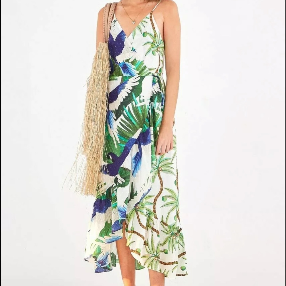 NWT FARM RIO Sihana Wrap Maxi Dress Tropical Palm